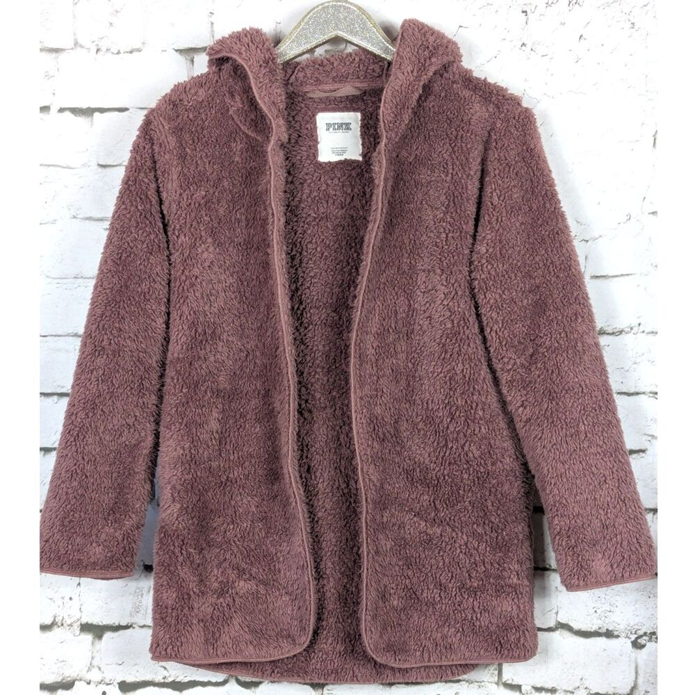 PINK VICTORIA'S SECRET Teddy Sweater Cardigan Soft Cozy Leisure Hoodie Size XS